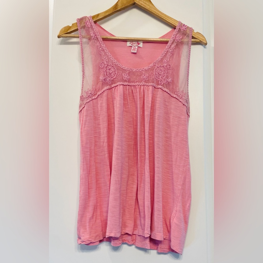 Lena Petites Pink Tank Top With Mesh And Floral Details Size P/L